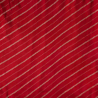 Dola Silk Royal Red  With Golden Zari Horizontal Stripes Hand Woven Fabric