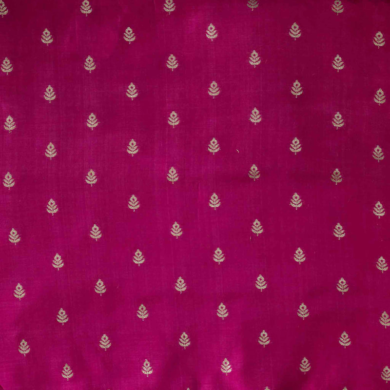 Dola Silk Royal Pink With Silver Zari Flower Motif Hand Woven Fabric