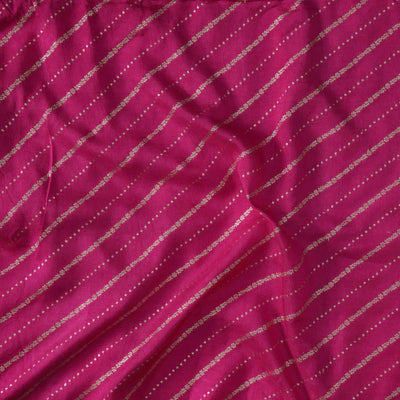 Dola Silk Royal Pink With Silver Zari Horizontal Stripes Hand Woven Fabric