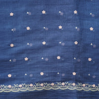 Mul Chanderi blue With Self Flower Motif Design Embroidery Fabric