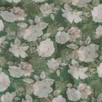 Pure Chiffon Green With White  Wild Flower Jaal Fabric