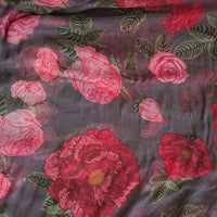 Pure Chiffon greyish purple With Pink Flower Jaal Fabric