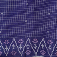 MUL Jamdani Royal Blue  With Checks And  Big Border Design Motif Woven Fabric