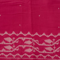 MUL Jamdani Dark Pink With White  Big Border Design And Tiny Motif Woven Fabric