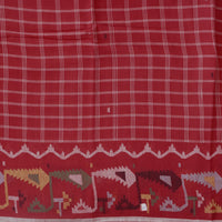 MUL Jamdani Red With  White Checks and Border Design Woven Fabric