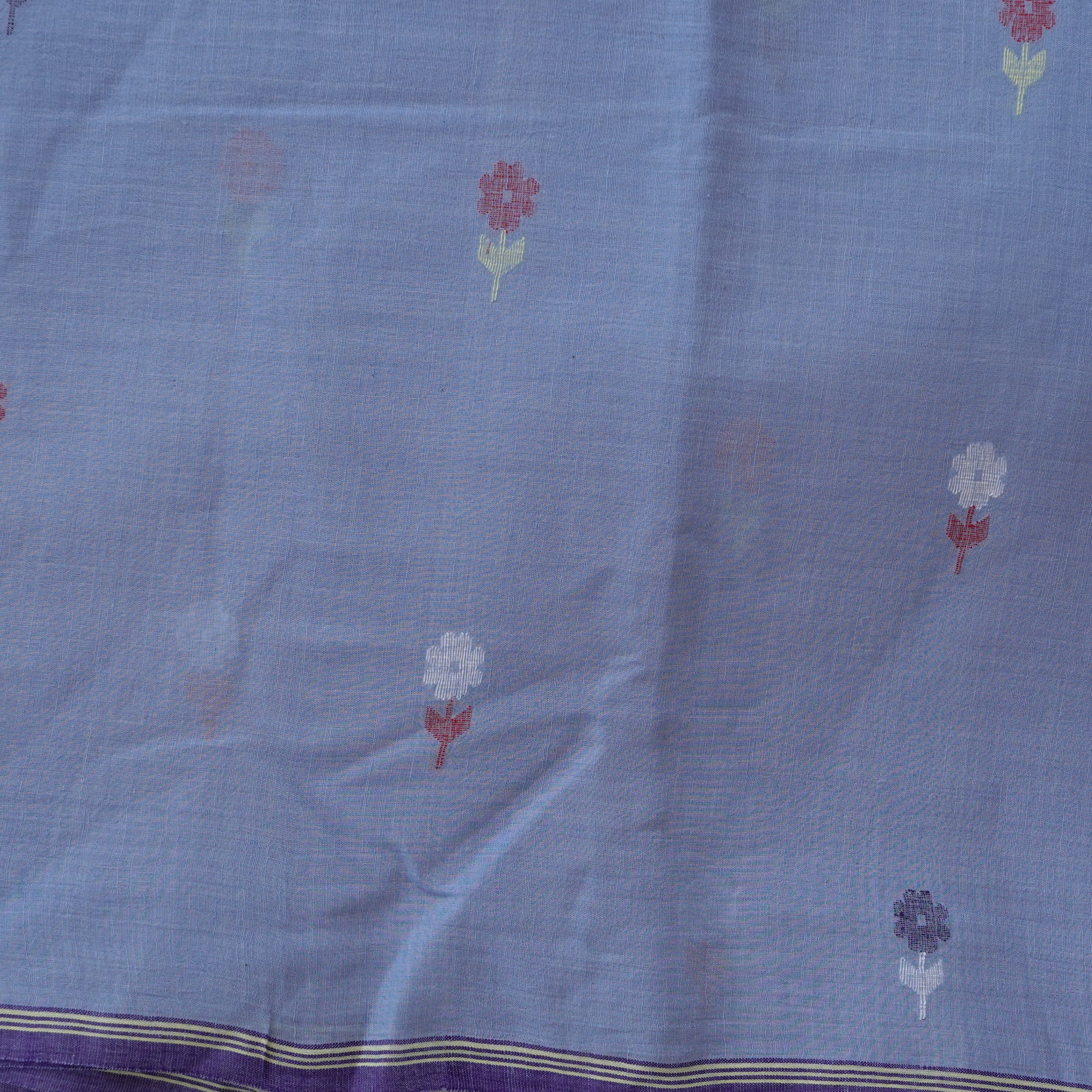 Mul Jamdani powder blue With Flower Motif Woven Fabric – Sanskruti