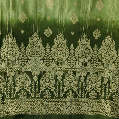 Dola Silk Light Green With Dark Green Big Border With Golden Zari Hand Woven Fabric