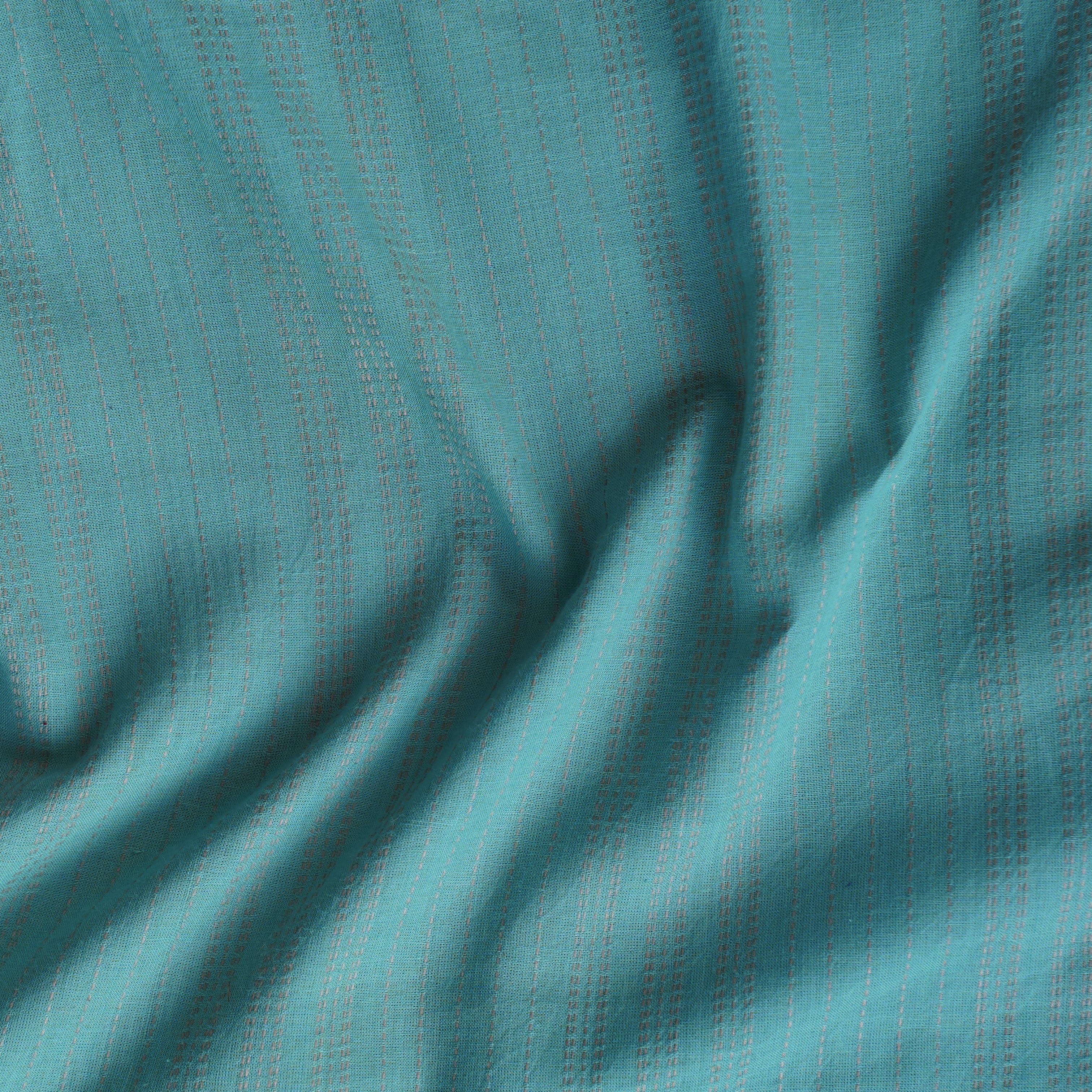 Pure Cotton Handloom Katha Blue With Golden Stripes Woven Fabric ...