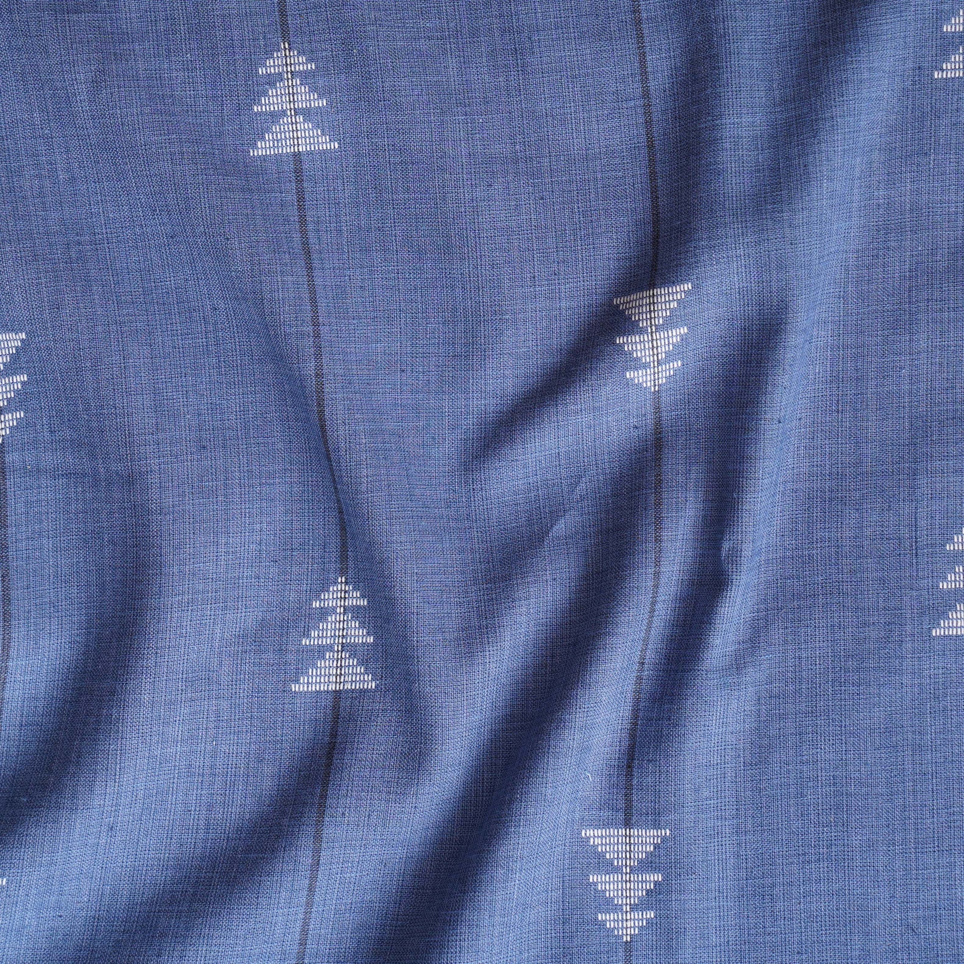Pure Cotton Handloom Blue With White Geometric Triangle And Black Stri pure-cotton-handloom-blue-with-white-geometric-triangle-and-black-stri
