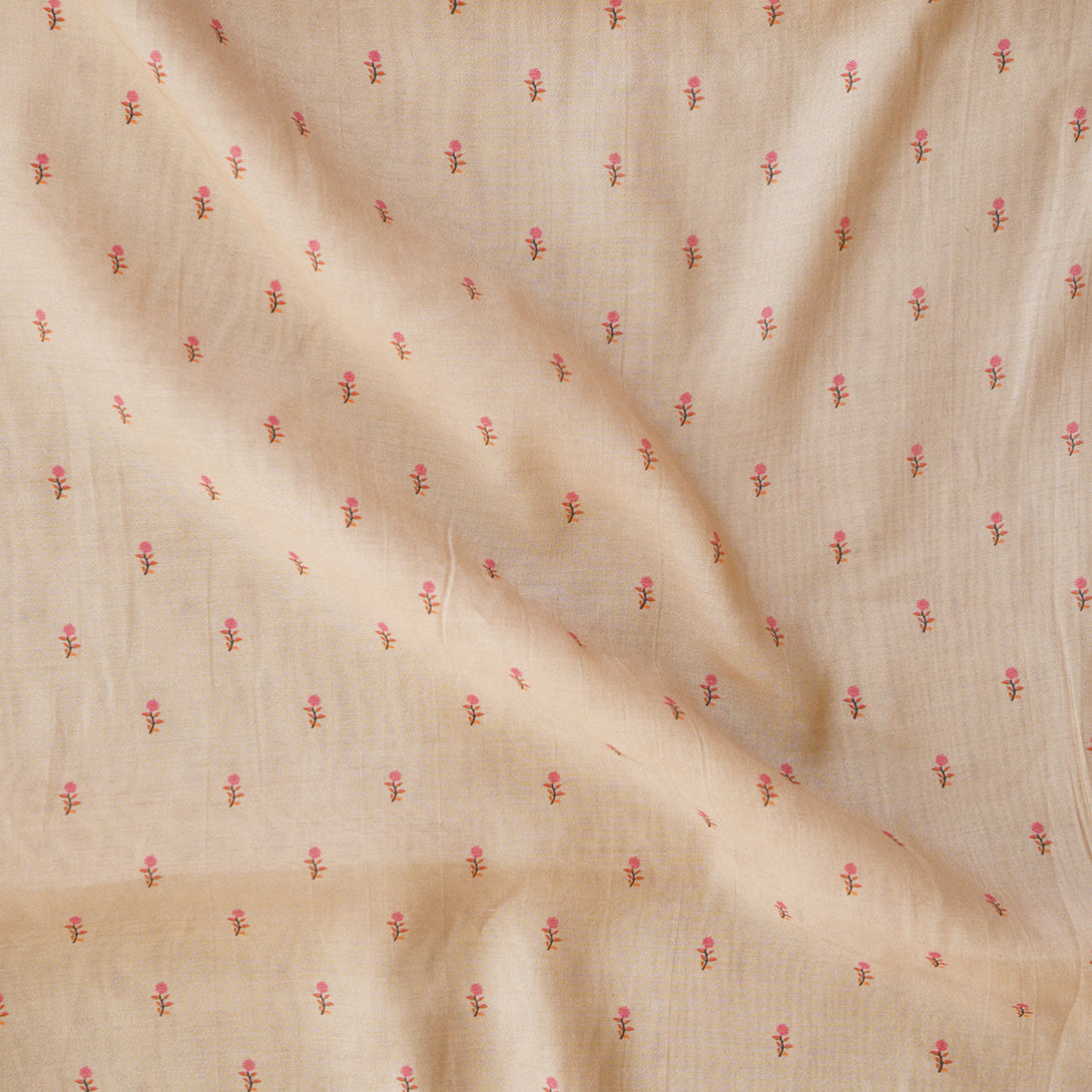 Mogra Chanderi Chiku With Pink Tiny Flower Motif Printed Fabric – Sanskruti