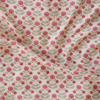 Mogra Chanderi Chiku With Pink Flower Plant Printed Fabric
