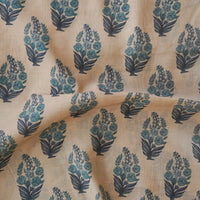 Mogra Chanderi Chiku With Blue Flower Plant Motif  Printed Fabric