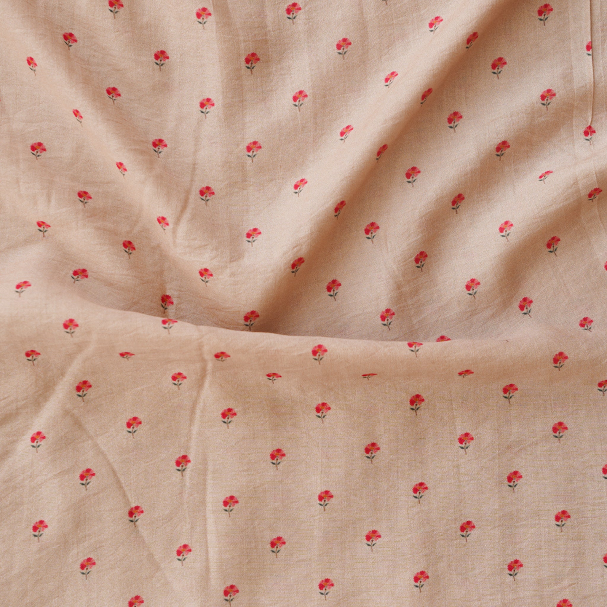 Mogra Chanderi Chiku With Pink Tiny Flower Motif Printed Fabric – Sanskruti