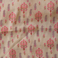 Mogra  Chanderi Chiku With Pink Flower Plant Motif Printed Fabric
