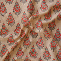 Mogra  Chanderi Chiku With Peach Flower Plant Motif Printed Fabric