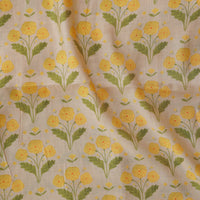 Mogra  Chanderi Chiku With Yellow Flower Plant Motif Printed Fabric