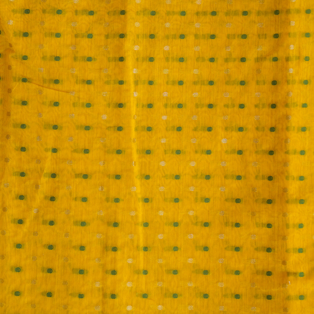 Chanderi Yellow With Green And Gold Zari Butti Fabric – Sanskruti