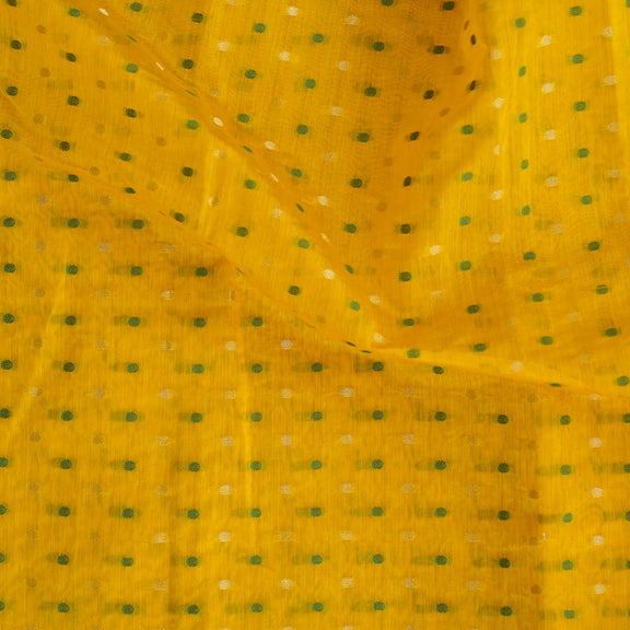 Chanderi Yellow With Green And Gold Zari Butti Fabric – Sanskruti