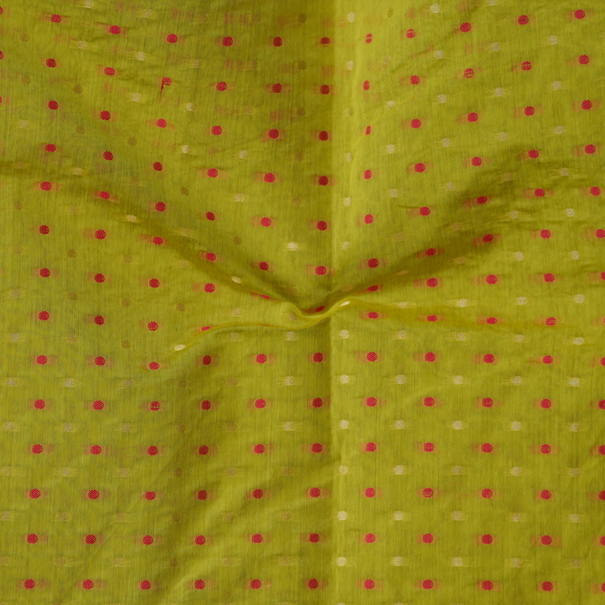 Chanderi Green With Pink And Gold Zari Butti Fabric – Sanskruti