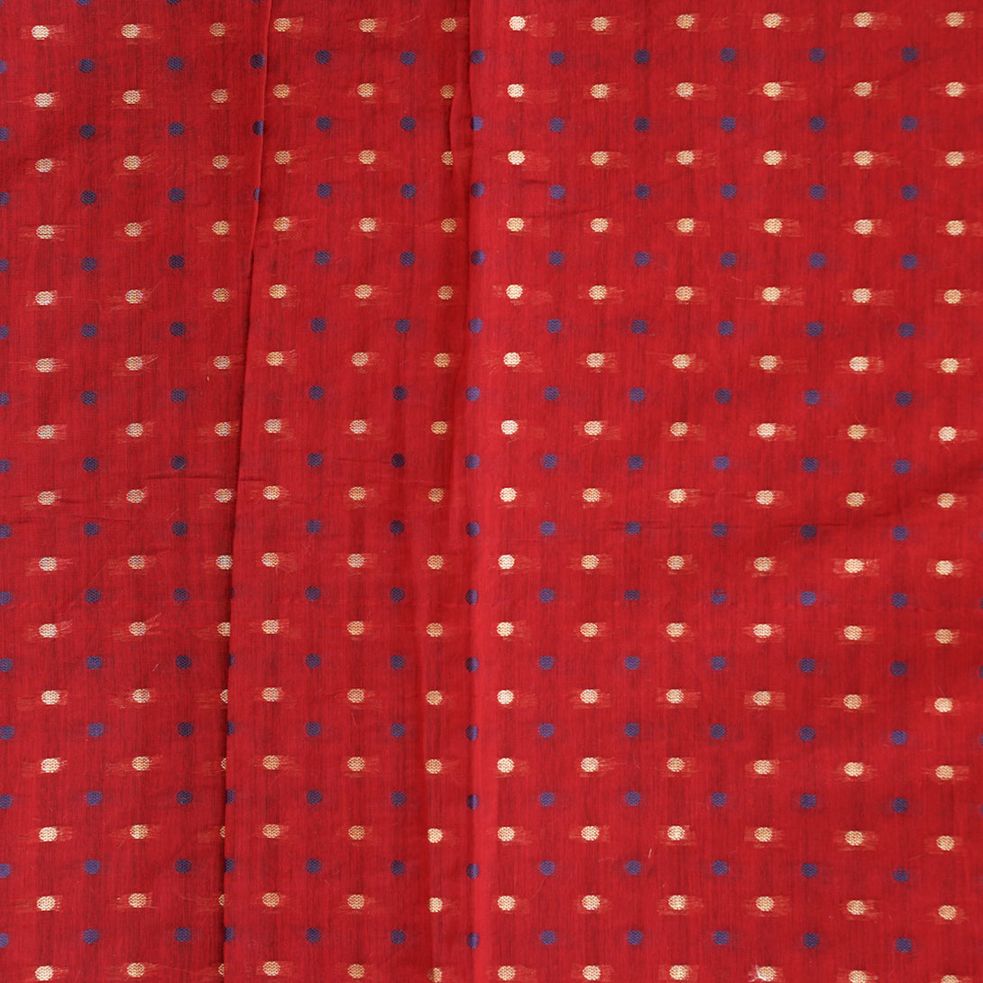 Chanderi Red With Blue And Gold Zari Butti Fabric – Sanskruti
