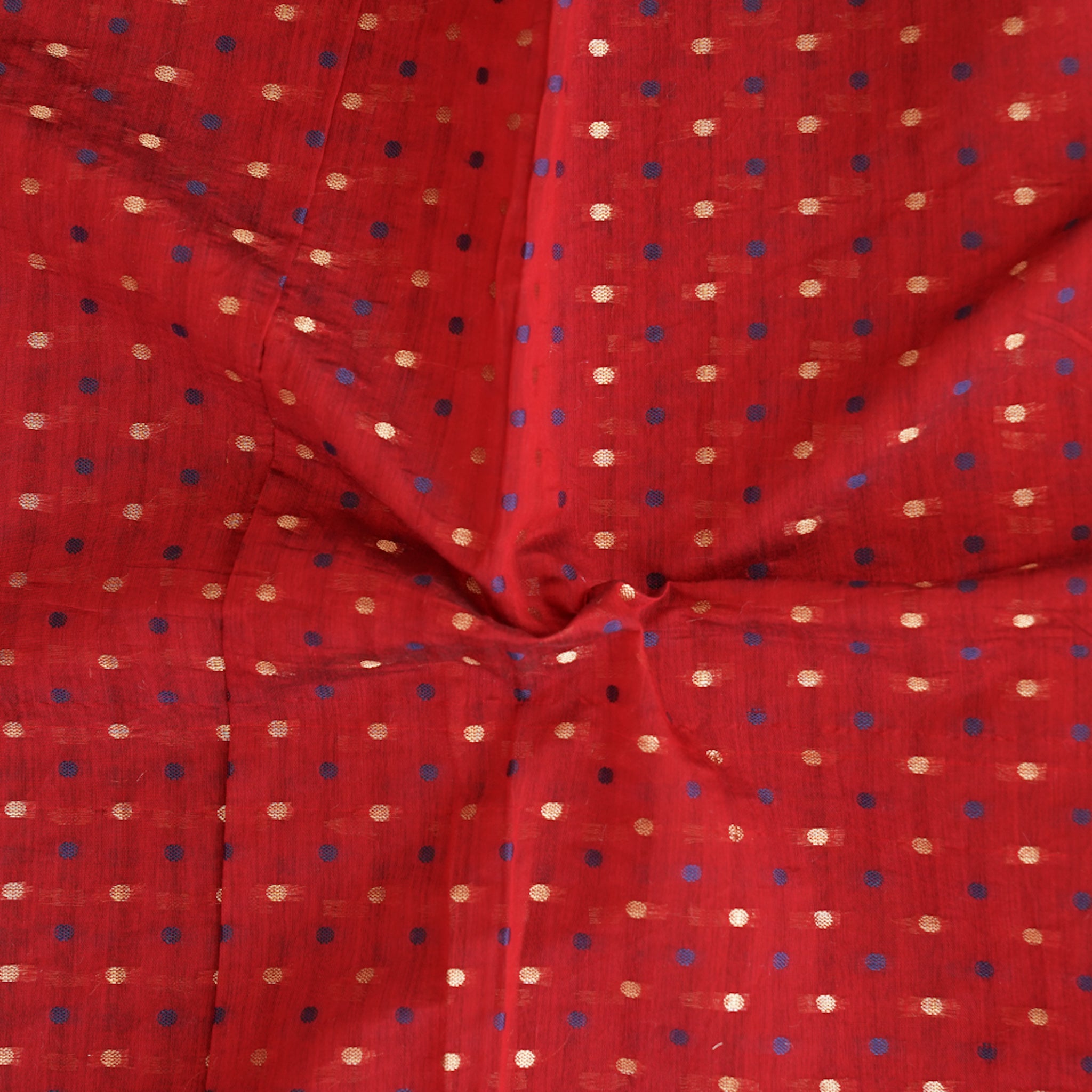 Chanderi Red With Blue And Gold Zari Butti Fabric – Sanskruti