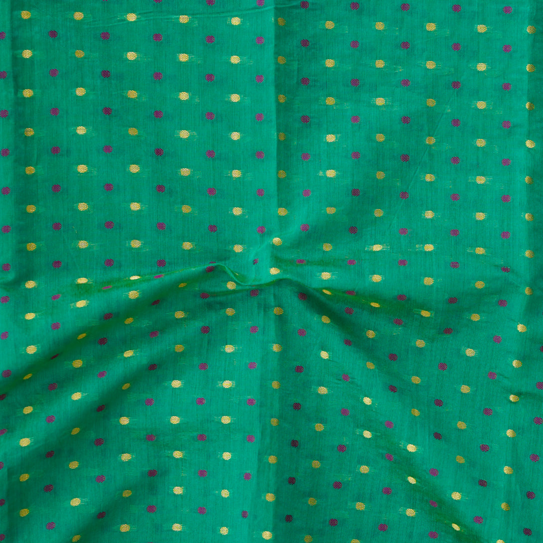 Chanderi Green With Purple And Gold Zari Butti Fabric – Sanskruti