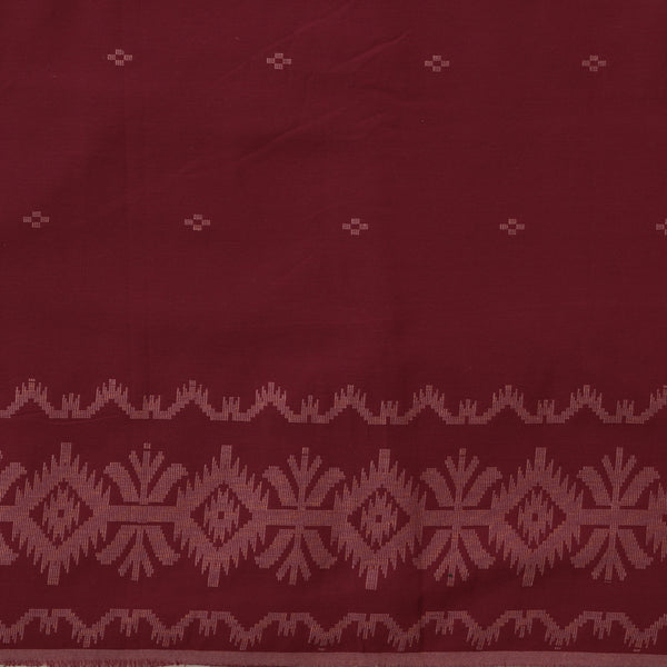 (PRE-CUT 1 METER) Pure Cotton Handloom Jamdani Maroon with Peach Butti And Border Design woven Fabric
