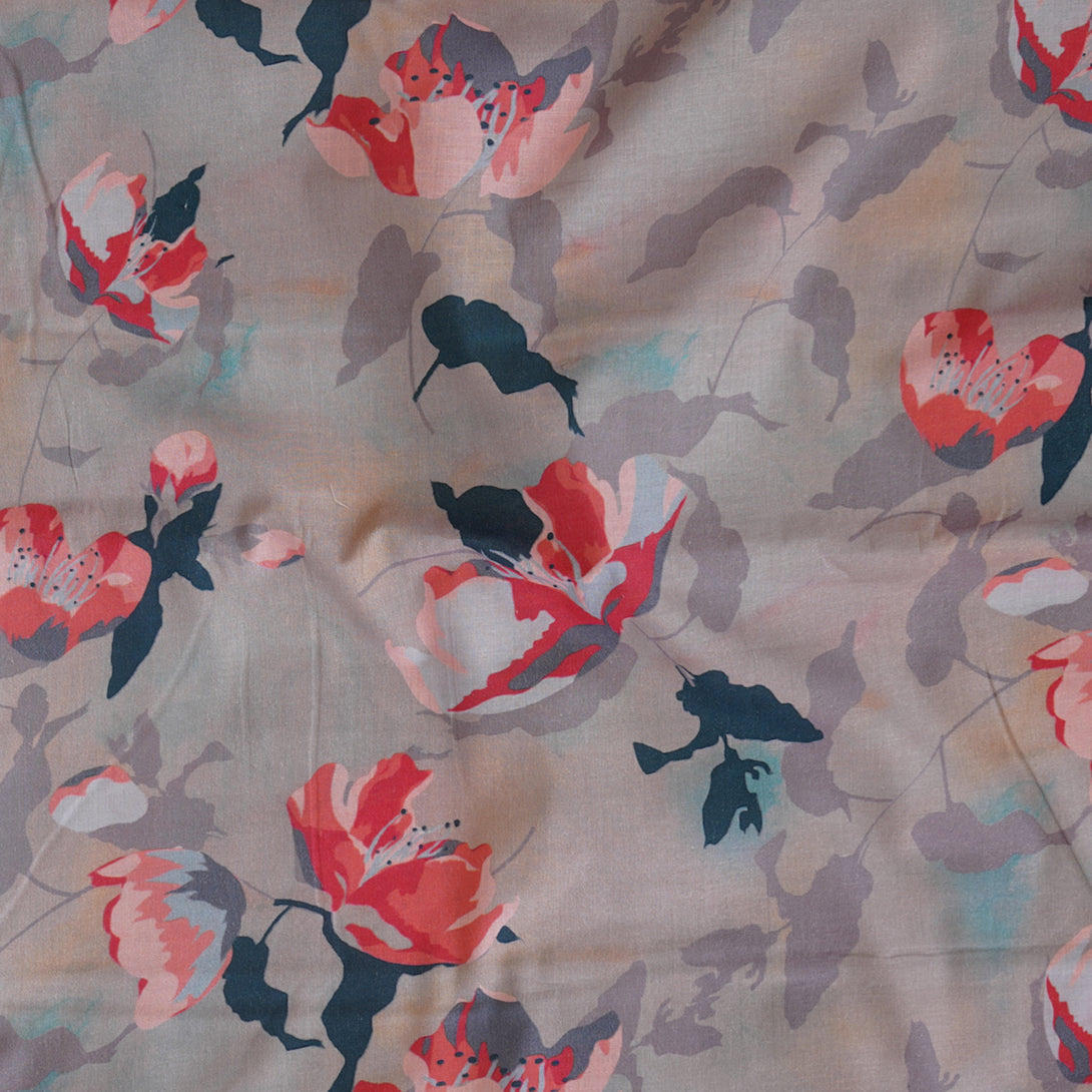 Pure Cotton Digital Print Chiku With Peach Pink Floral Design Fabric ...
