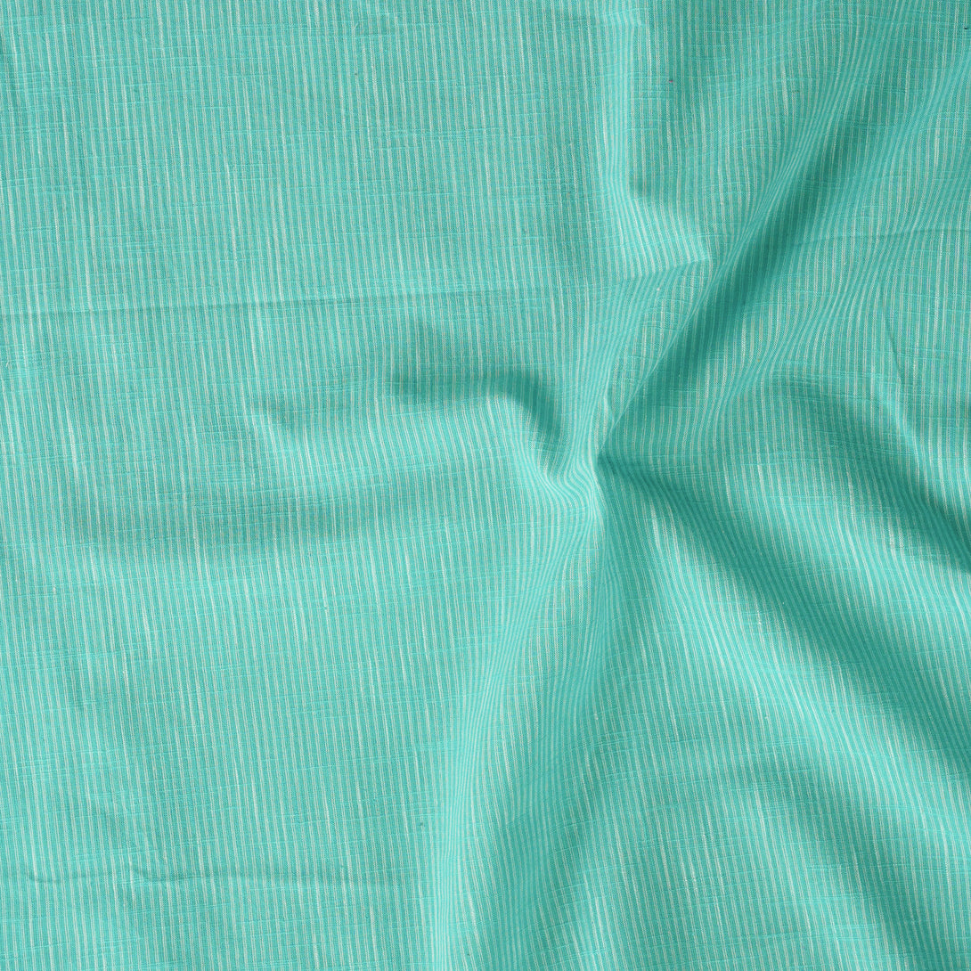Pure Cotton Handloom Cyan With White Stripes Hand Woven Fabric – Sanskruti