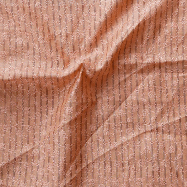 Chanderi Self Tiny Flower Design Peach With Stripes Fabric