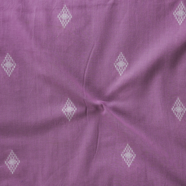 ( Pre-Cut 1.55 Meter ) Pure Cotton Handloom Purple With White Motif Hand Woven Fabric
