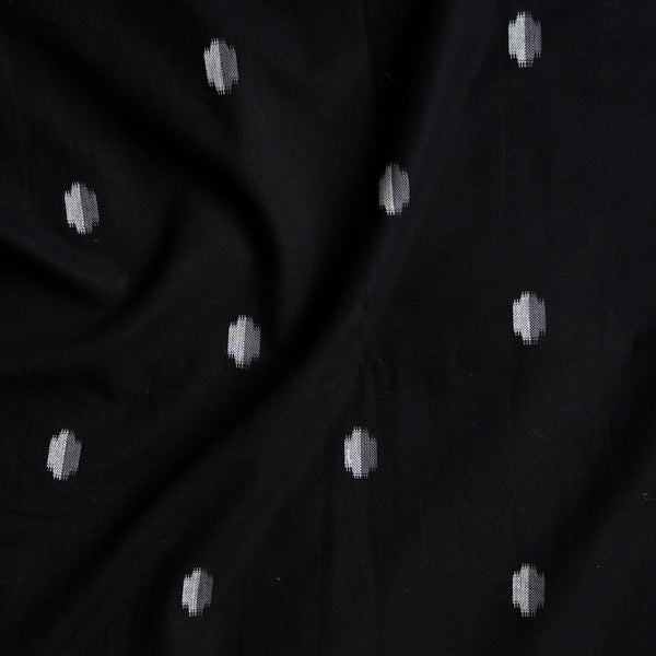 (PRE-CUT 1.15 METER) Pure Cotton Handloom Black With White Motif Woven Fabric