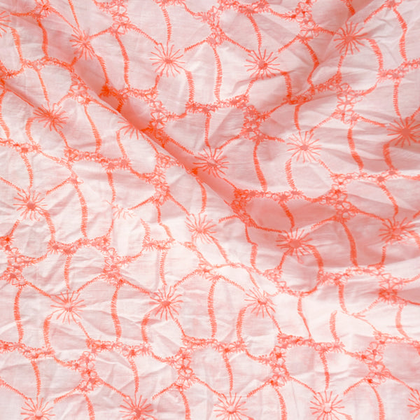 (Width 58 Inches) Pure Cotton Hakoba fluorescent peach Flowers Fabric