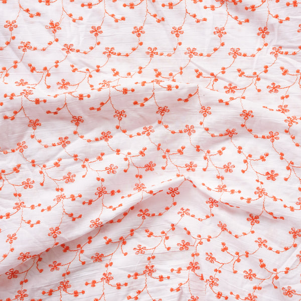 (Width 53 Inches) Pure Cotton Hakoba Orange Flower Jaal  Fabric