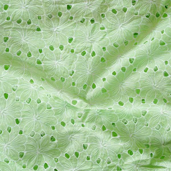 (Width 49 Inches) Pure Cotton Hakoba pista green Flowers Fabric