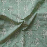 ( Width 41 Inches )Pure Cotton Mint Green With White Flower Creeper Embroidered And Sequence Work Fabric