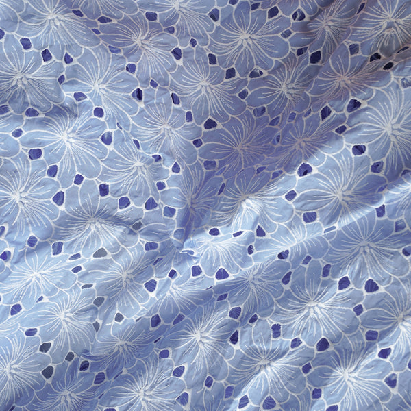 (Width 49 Inches) Pure Cotton Hakoba powder blue Flower  Fabric