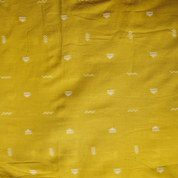 (PRE-CUT 0.90 METER) Pure Cotton Handloom Yellow With White Motif Woven Fabric
