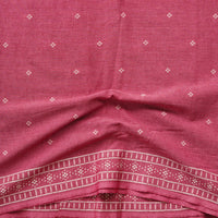 Pure Cotton Handloom Dusky Pink  With White Motif And Border  Hand Woven Fabric