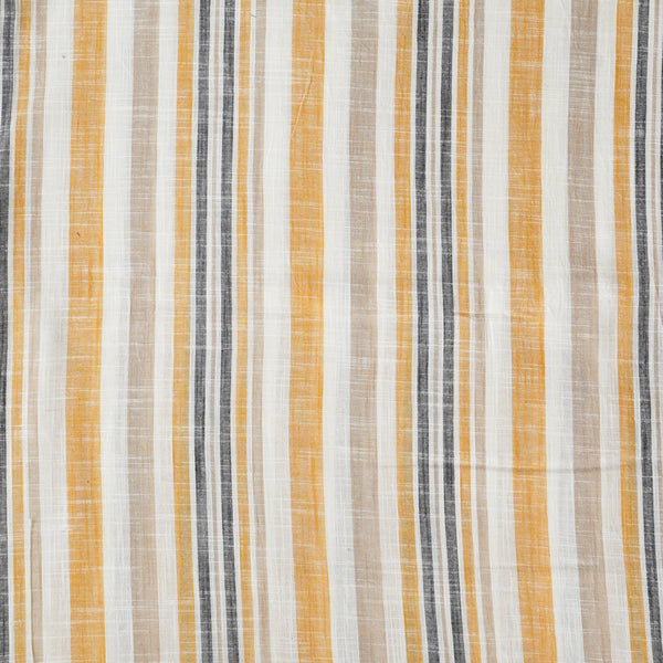 (PRE-CUT 2.20 METER) Pure Cotton Handloom Beige With orange and black Stripes Hand Woven Fabric