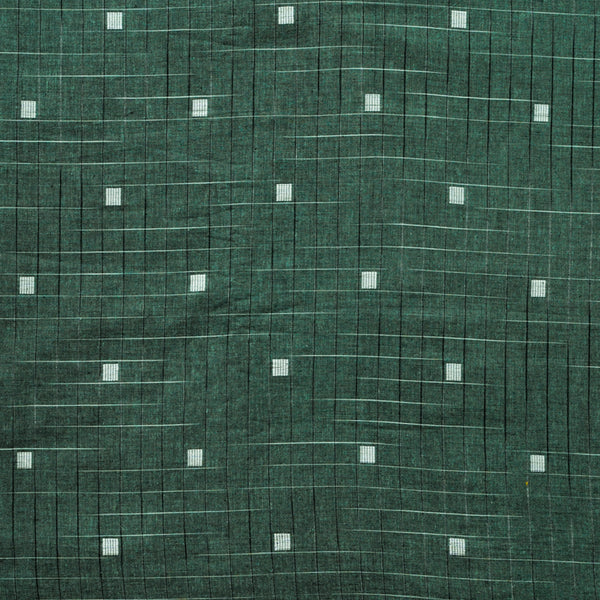(PRE-CUT 1.60 METER) Pure Cotton Handloom forest green With White Checks square motif Woven Fabric