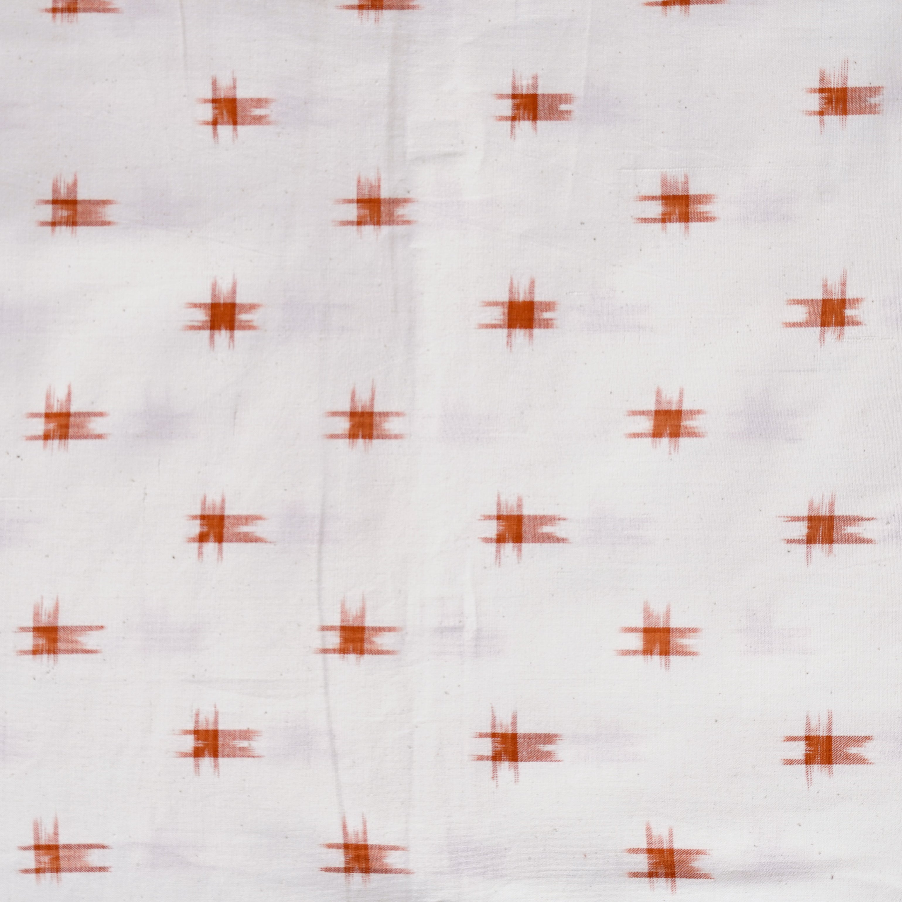Pure Cotton Double Ikkat White With Brown Distorted Motif Woven Fabric ...