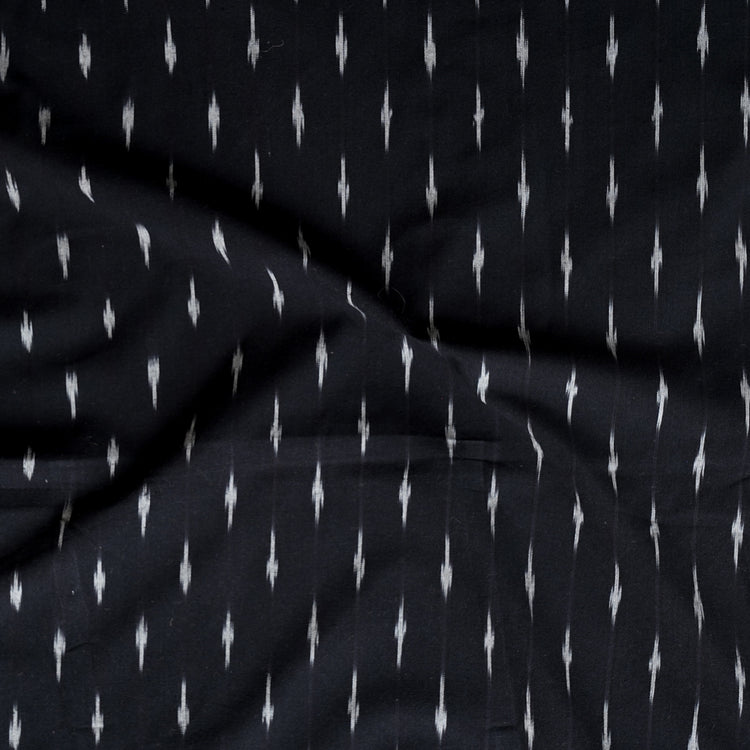 Pure Cotton Ikkat Black With White Distorted Waves Woven Fabric – Sanskruti