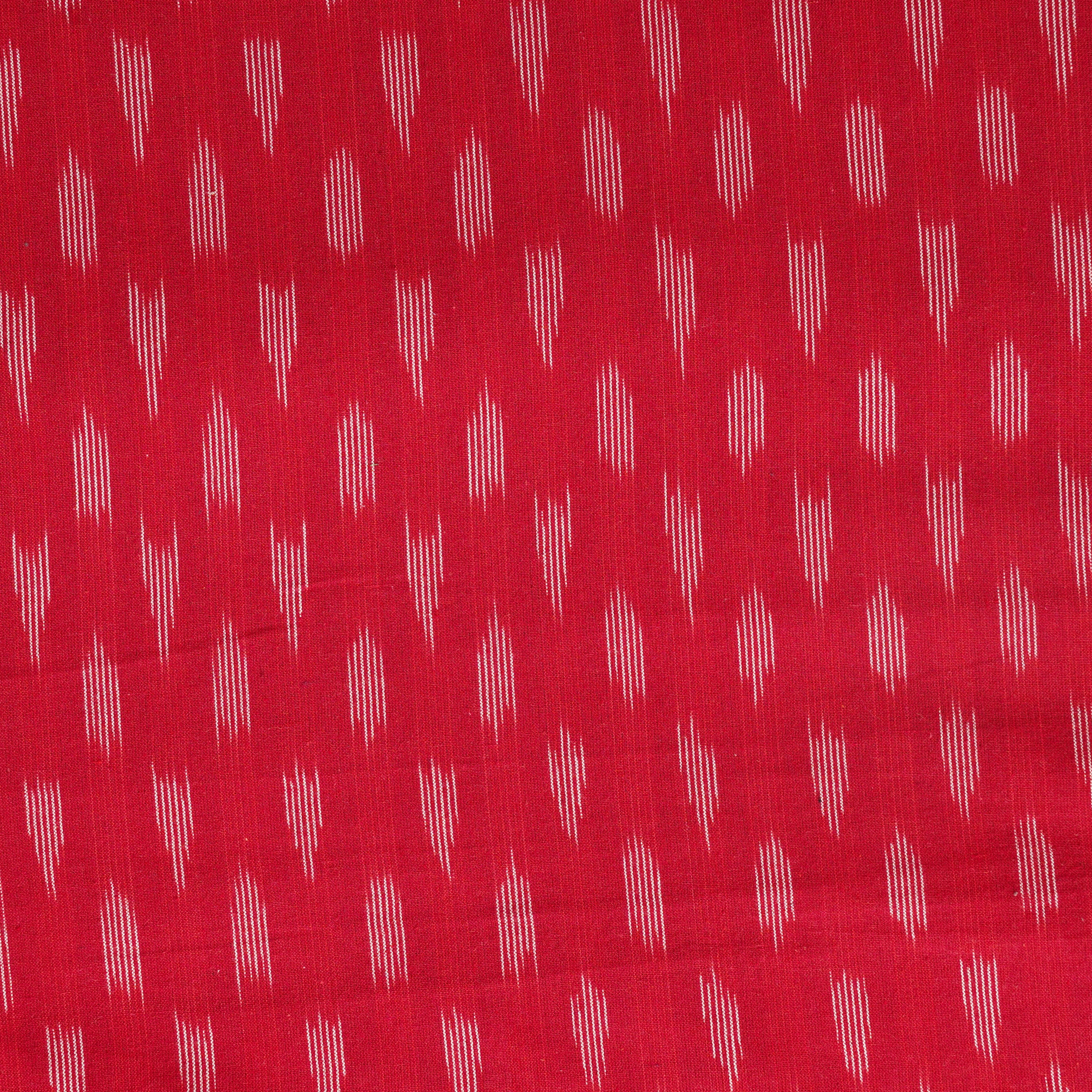 Pure Cotton Ikkat Red With White Distorted Lines Woven Fabric – Sanskruti
