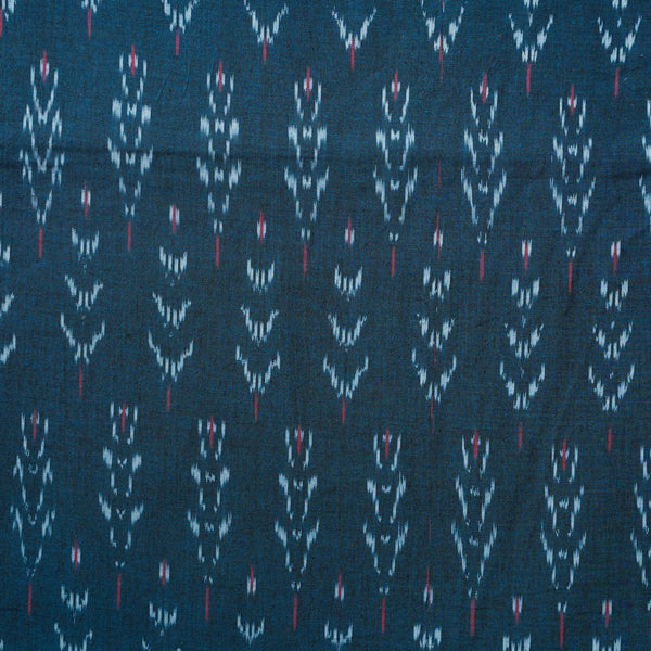 (PRE-CUT 0.85 METER) Pure Cotton Special Ikkat Dark Teal With Flower Pattern Woven Fabric
