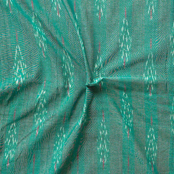 Pure Cotton Ikkat Dull Turquoise Blue With Stripes And Motif Design Fa ...