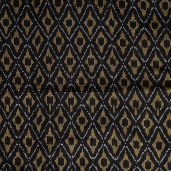 (Pre-cut 1 meter)Pure Cotton Mercerised Ikkat Black With  mustard Honeycomb Weaves Woven Fabric