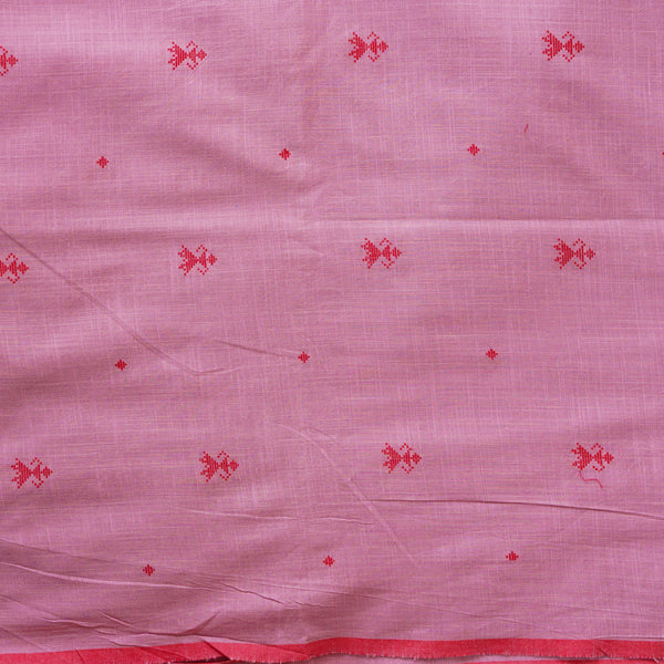 Pure Cotton Handloom Dusky Pink With Vareli Weaving Woven Fabric