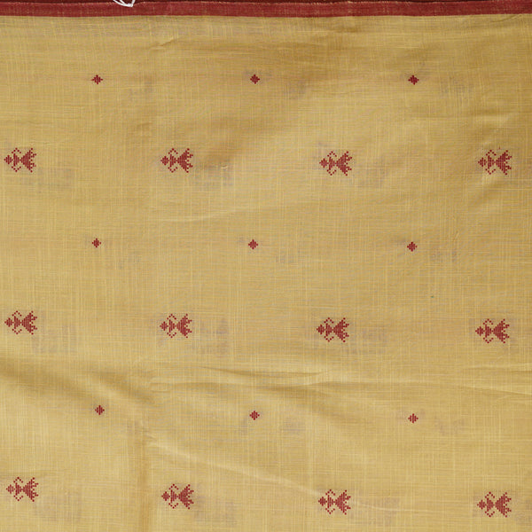 Pure Cotton Handloom Yellow With Maroon Vareli Weaving Woven Fabric