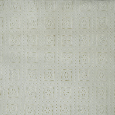 ( Width 56 Inches ) Pure Cotton Hakoba Off White Sqaure With Intricate Design Flower